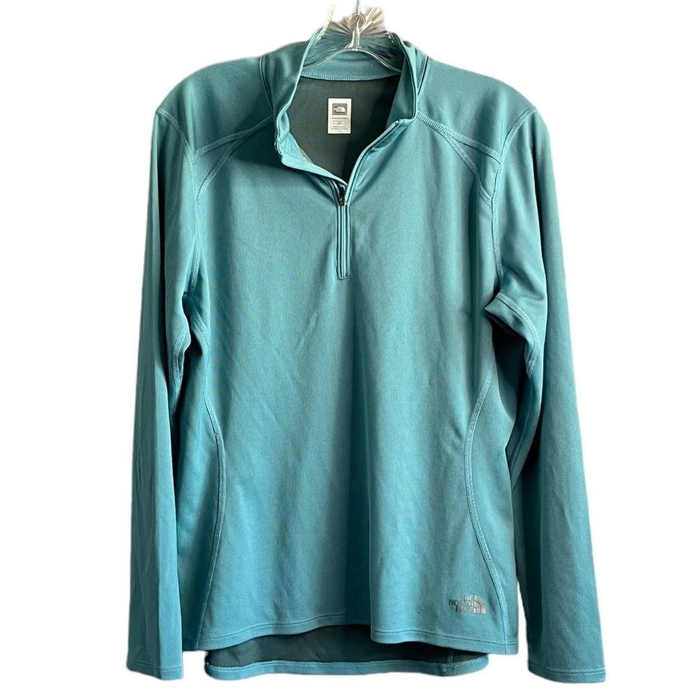 The North Face Mint Green Long Sleeve 1/4 Zip Front Knit Vapor Wick Top Size L